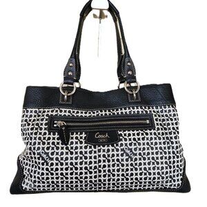 Like New Coach Signature Op Art Black & White Handbag Tote Purse
